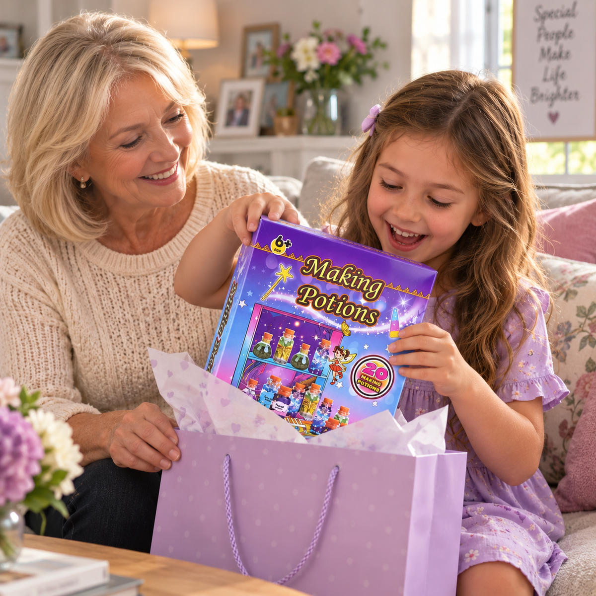A child being given the potion kit as a gift
